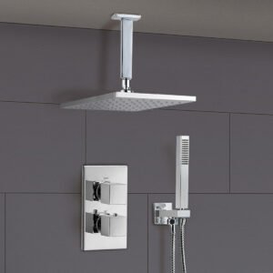 Temel 2 Dial 2 Way Square Concealed Thermostatic Mixer Valve Ceiling Hand Shower Set