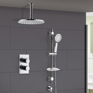 Violet Thermostatic 2 Dial 2 Way Round Set - Shower Head & Slider Rail Handset