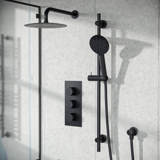2-Way Matte Black Overhead Rainfall Shower and Handset Complete