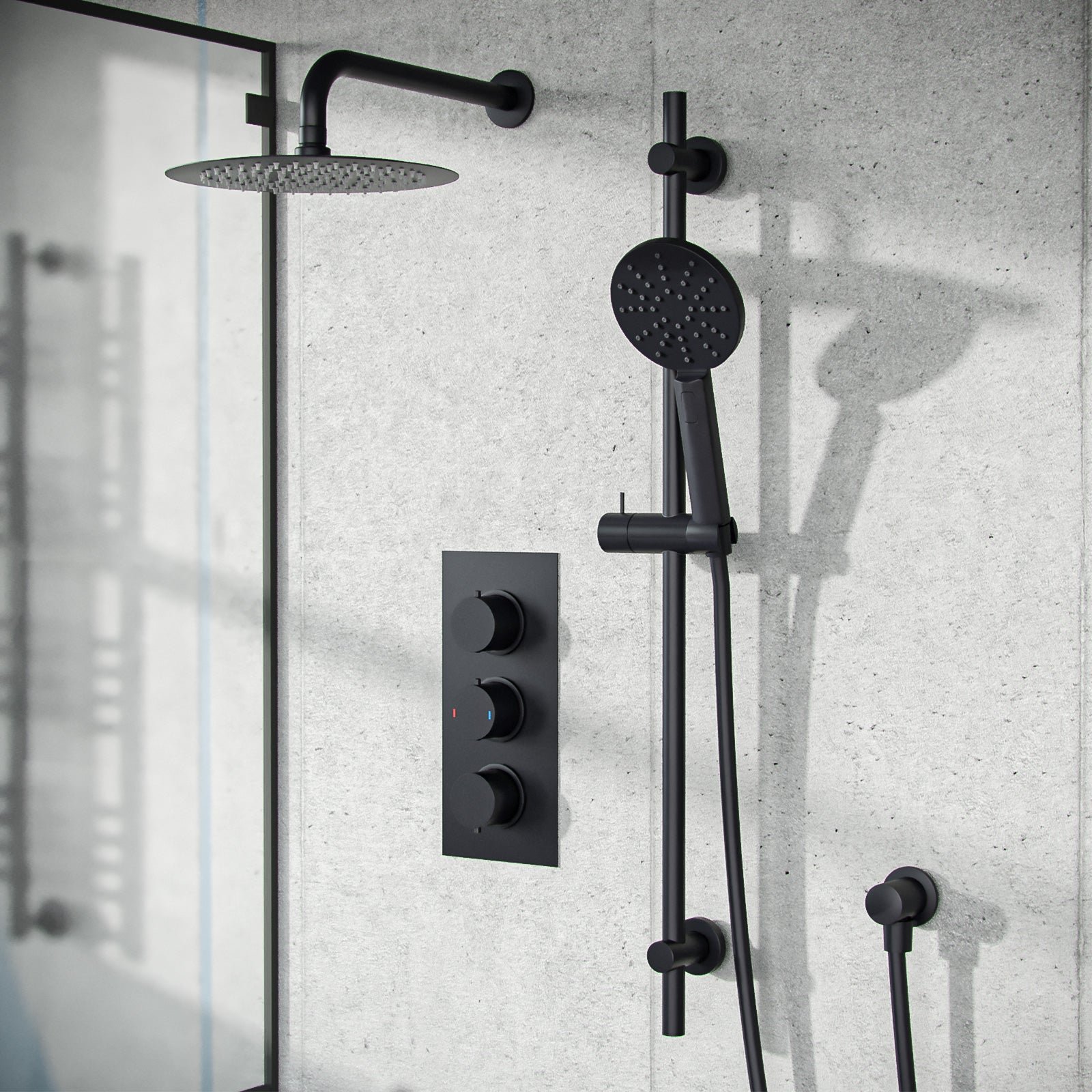 2-Way Matte Black Overhead Rainfall Shower and Handset Complete