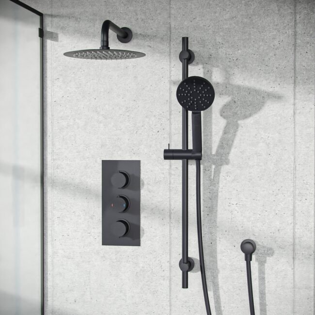 2-Way Matte Black Overhead Rainfall Shower and Handset Complete - Image 2