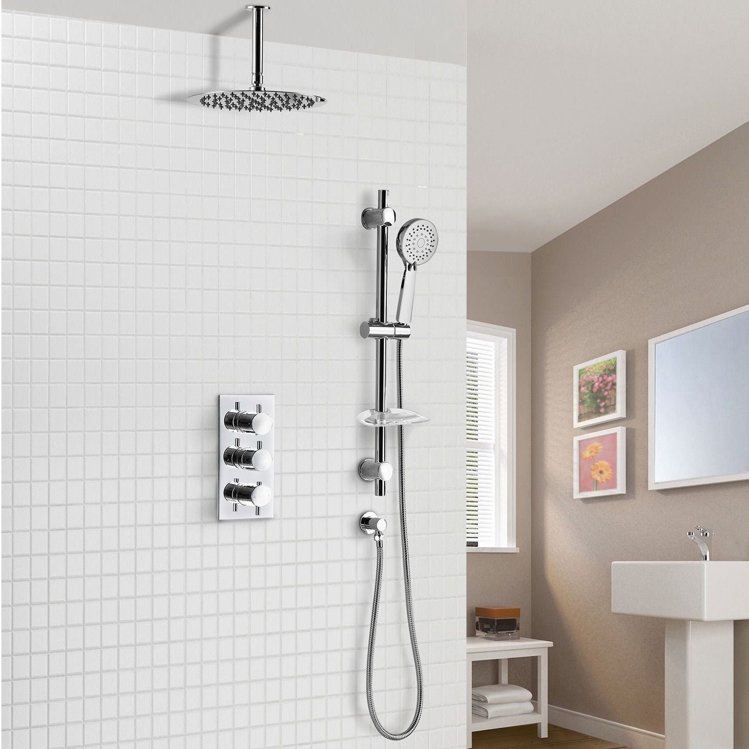 Calla Round Concealed Thermostatic Shower Valve Mixer Set – Ceiling Head & Adjustable Slider Rail Handset