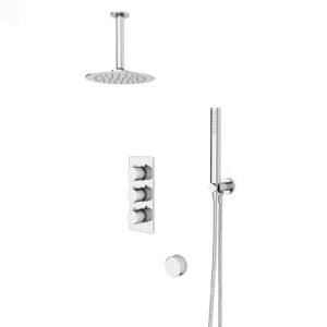 Flora Round 3 Way Concealed Thermostatic Shower Mixer Valve. Shower Head. Arm. Handset. Bath Filler Set Chrome
