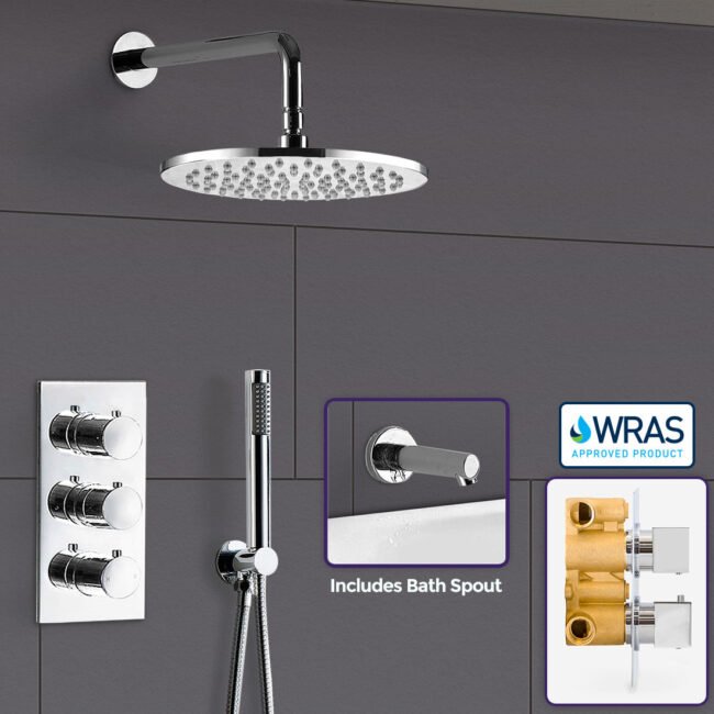 Flora 3 Dial 3 Way Round Set - Shower Head. Handset And Bath Filler Spout - Image 2