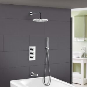 Flora 3 Dial 3 Way Round Set - Shower Head. Handset And Bath Filler Spout
