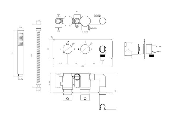 2 Dial 2 Way Round Thermostatic Concealed Valve Diverter & Shower Handset - Image 2