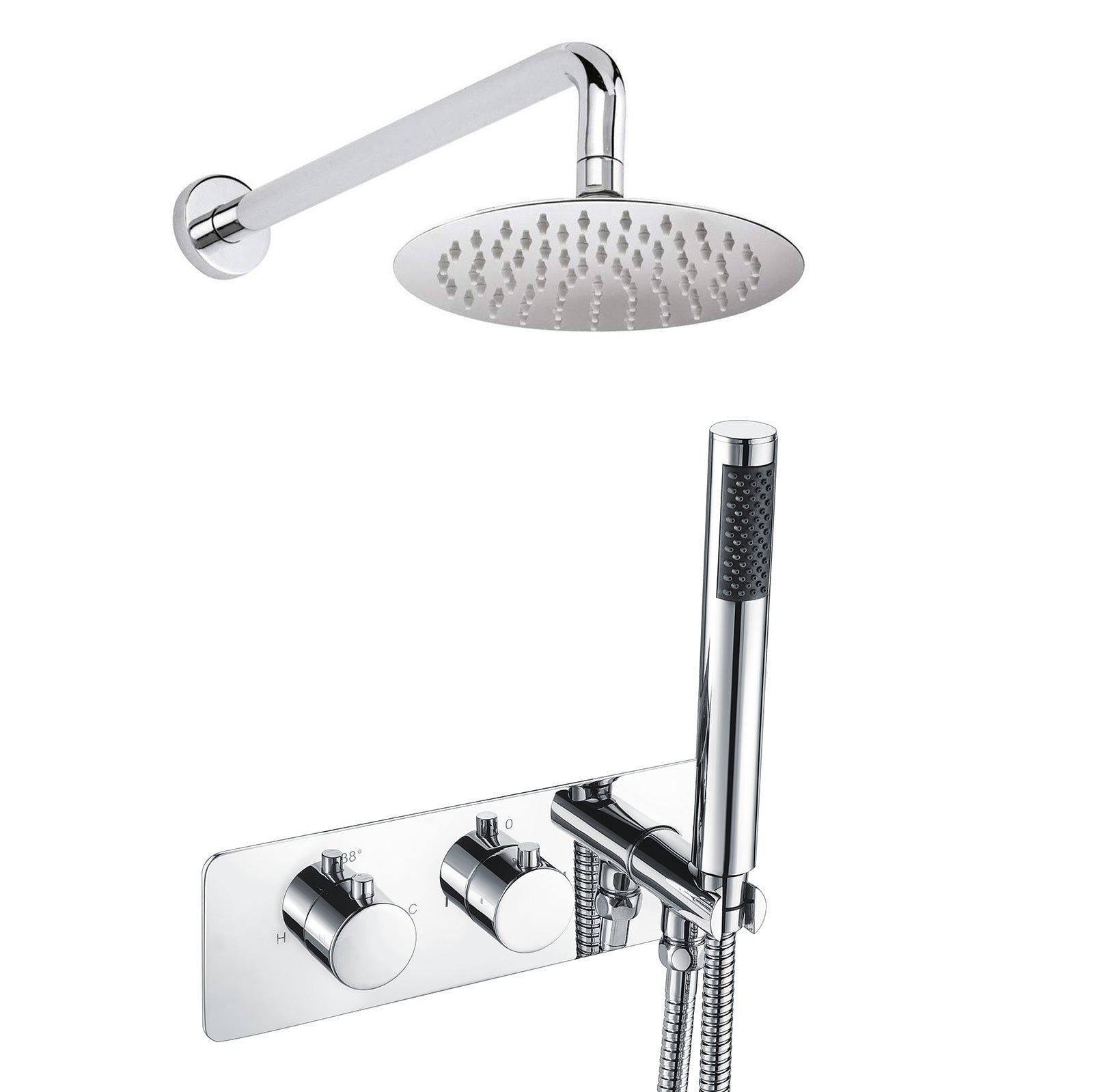 Bathroom 2 Dial 2 Way Round Concealed Thermostatic Valve – Shower Slim Head & Handset