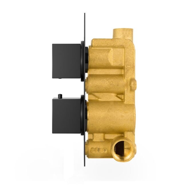 2 Dial 1 Outlet Concealed Thermostatic Shower Square Refined Valve Matte Black - Image 3