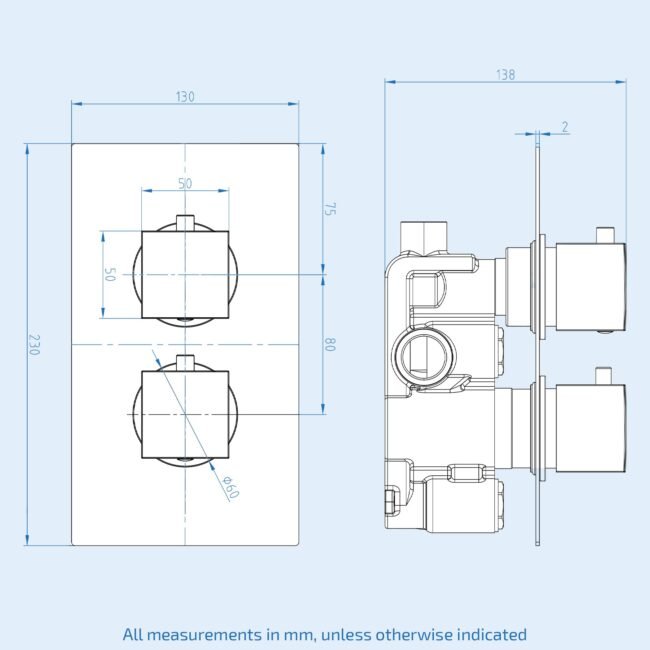2 Dial 1 Outlet Concealed Thermostatic Shower Square Refined Valve Matte Black - Image 6