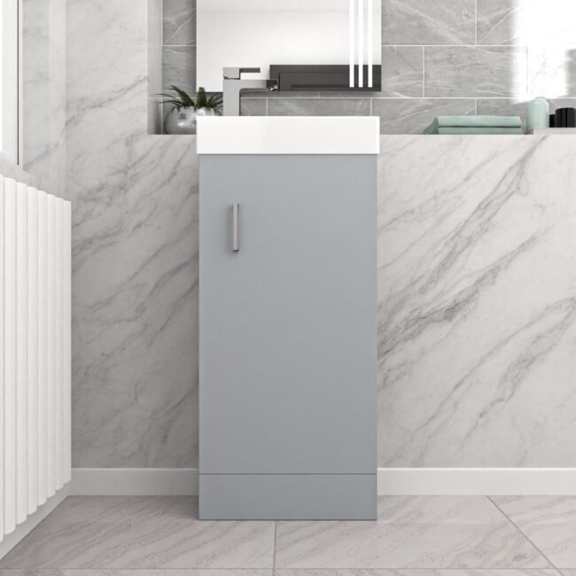 Nanuya Matte Grey 400mm Cloakroom Vanity Basin Unit Basin Mixer Tap & Waste - Image 2