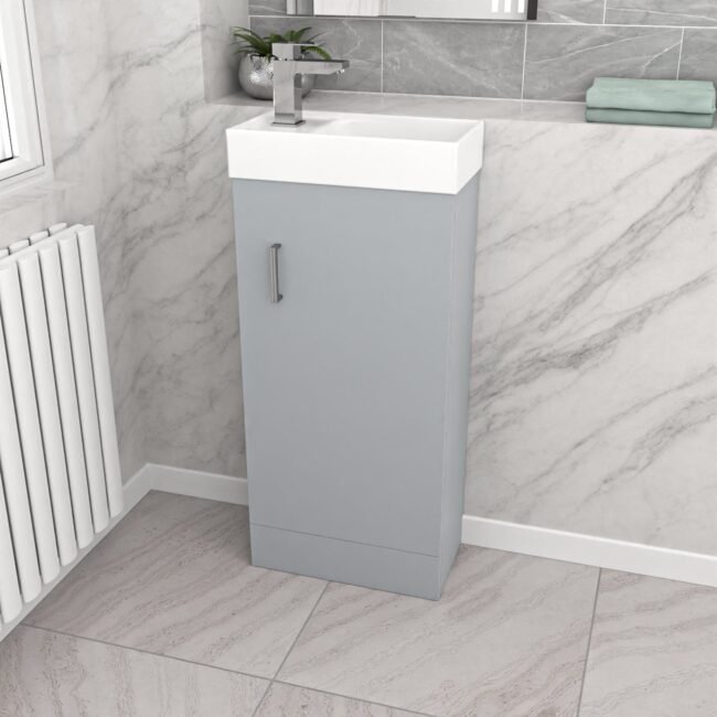 Nanuya Matte Grey 400mm Cloakroom Vanity Basin Unit Basin Mixer Tap & Waste