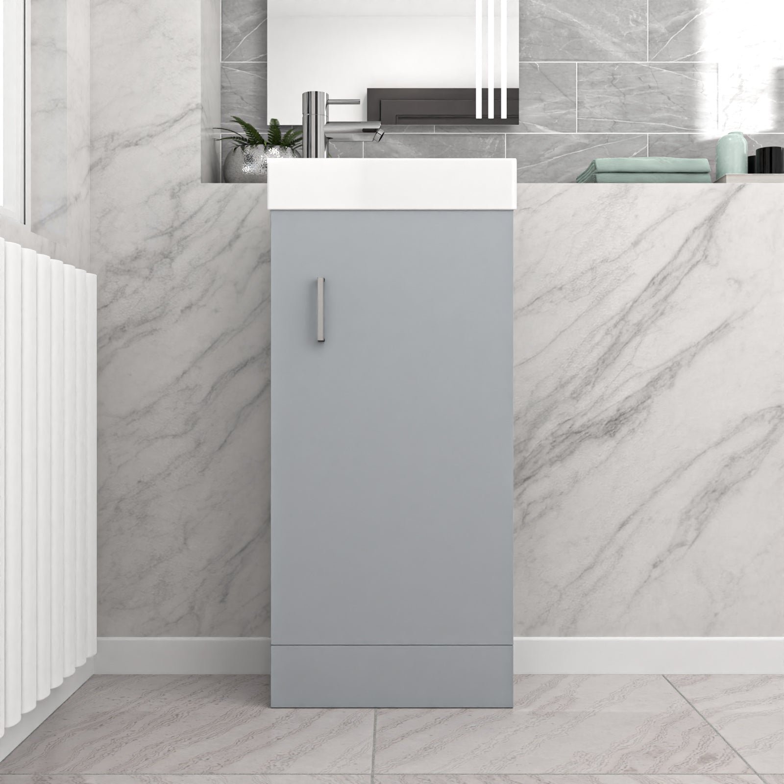 Nanuya Nes Home Matte Grey 400mm Cloakroom Vanity Basin Unit Mixer Tap & Waste - Image 2