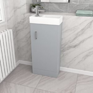 Nanuya Nes Home Matte Grey 400mm Cloakroom Vanity Basin Unit Mixer Tap & Waste