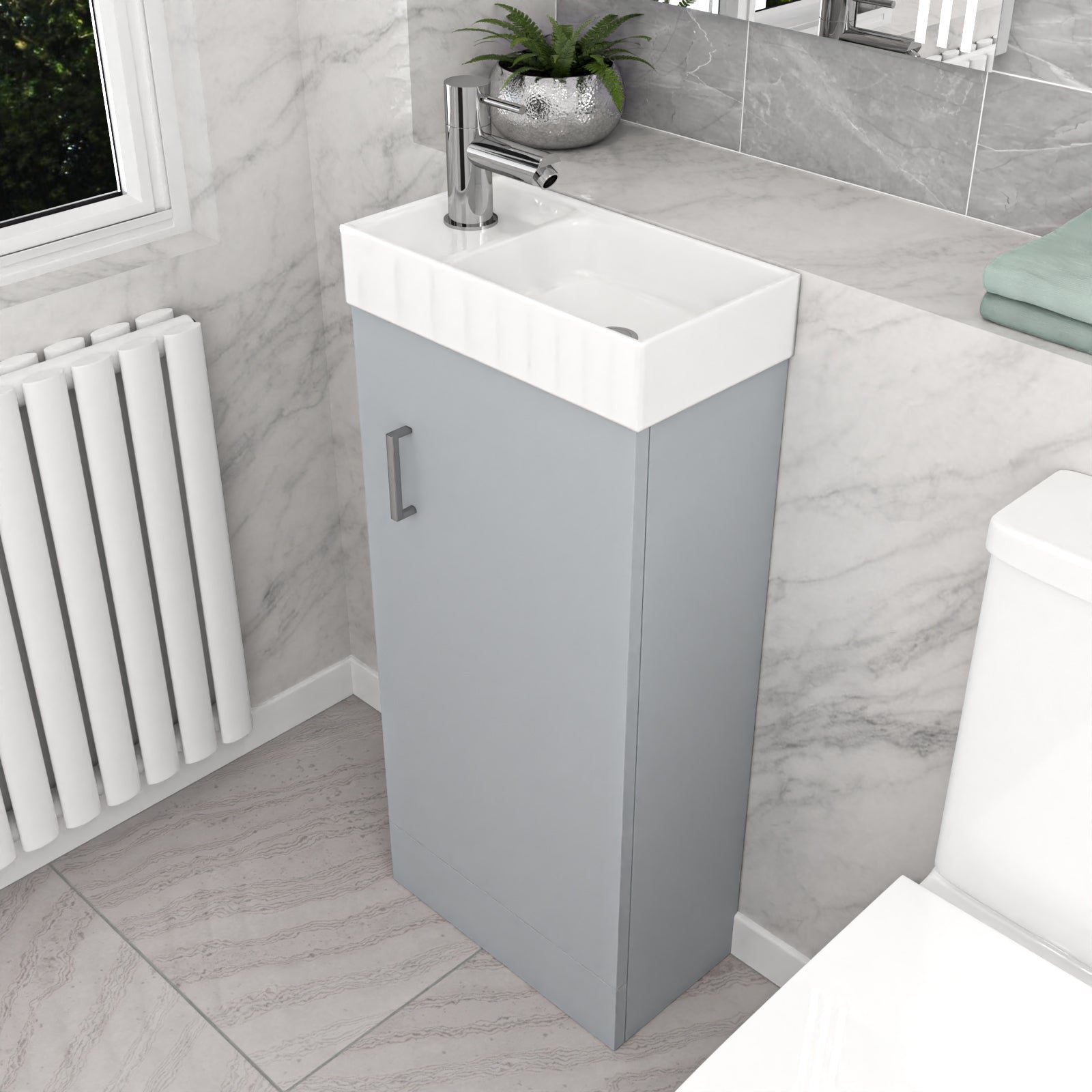 Nanuya Nes Home Matte Grey 400mm Cloakroom Vanity Basin Unit Mixer Tap & Waste - Image 4