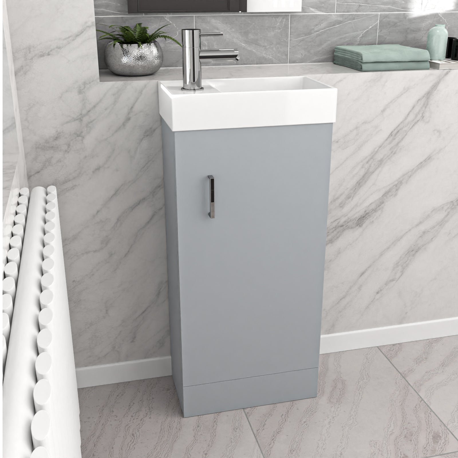 Nanuya Nes Home Matte Grey 400mm Cloakroom Vanity Basin Unit Mixer Tap & Waste - Image 5