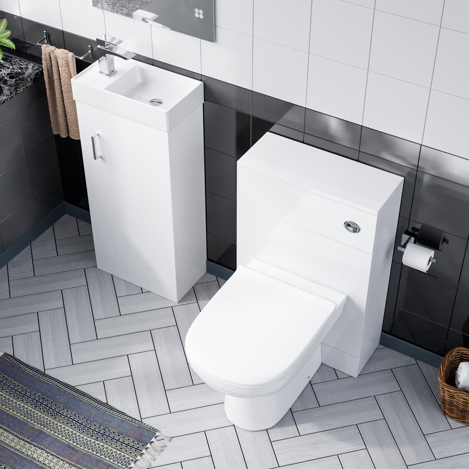 Nanuya 400mm White Floor Standing Vanity Cabinet. Back to Wall Toilet & WC unit - Image 4