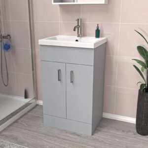 Nanuya Matte Grey 500mm Floor Standing Vanity Unit & White Basin Flat Pack