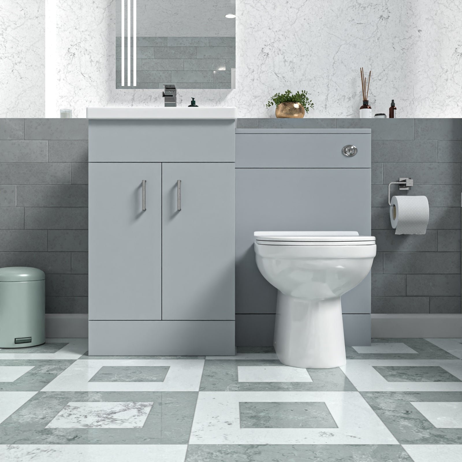 Nanuya Matte Grey 1000mm Basin Vanity & WC Unit & Back to Wall Toilet Flat Pack - Image 2