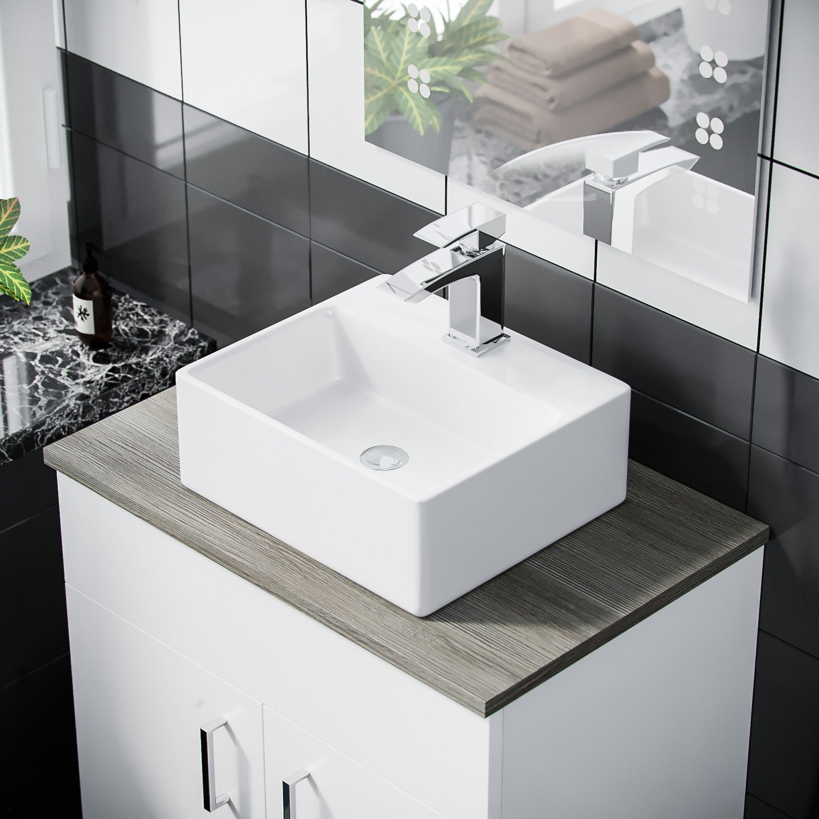 Nanuya 600 mm White Vanity Cabinet and Small 420mm Counter Top Basin Sink - Image 5