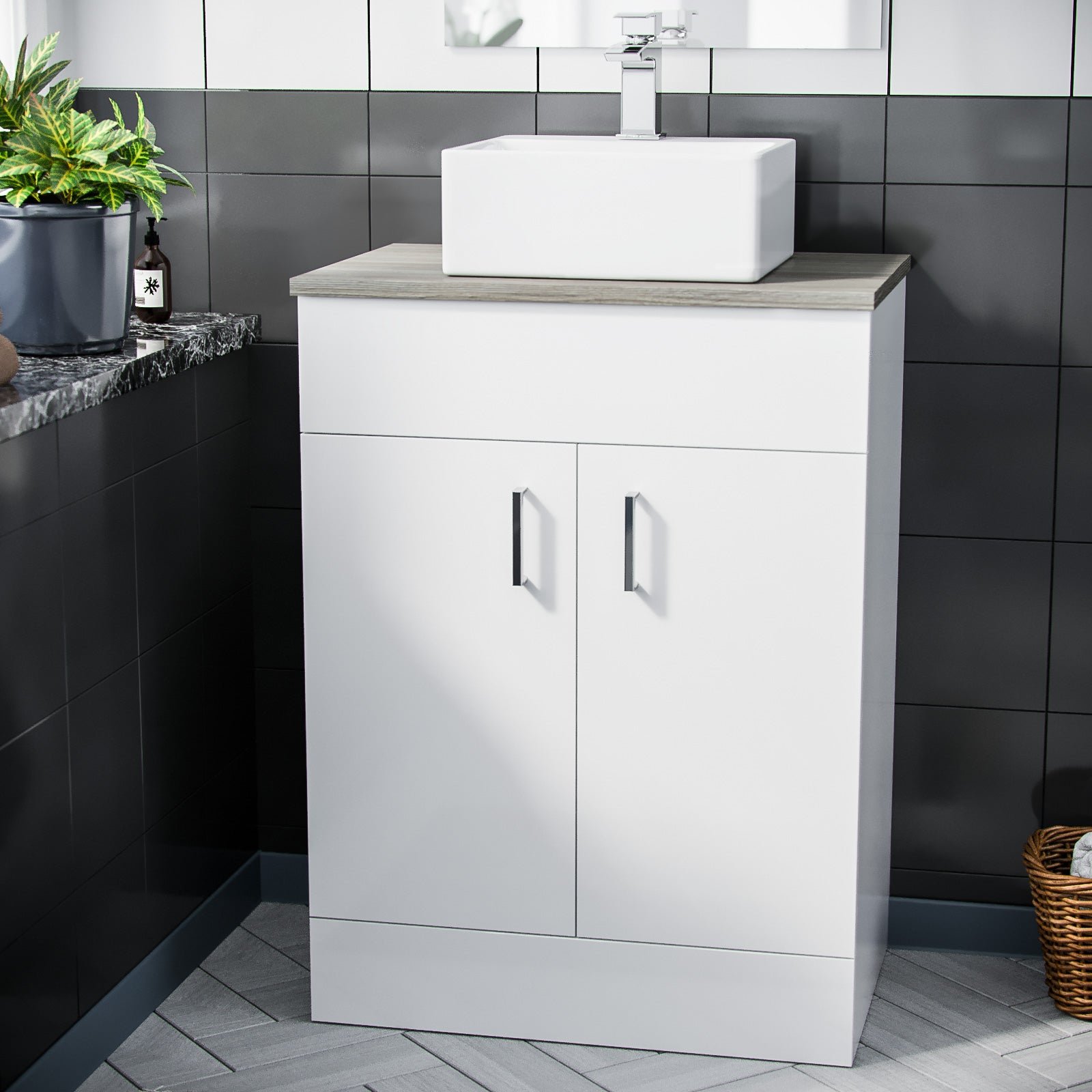 Nanuya 600 mm White Vanity Cabinet and Small 420mm Counter Top Basin Sink