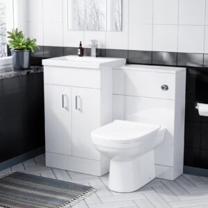 Nanuya White 500mm Vanity Basin WC Unit & Back to Wall Toilet Pan