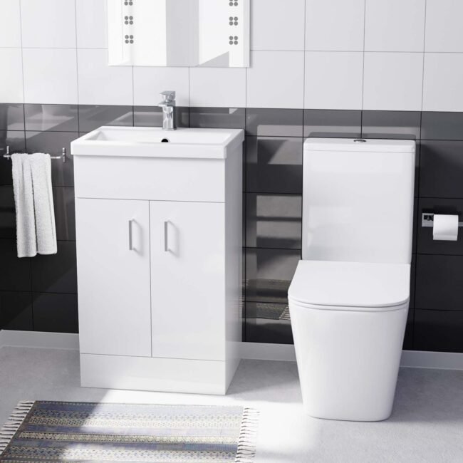Nanuya 500mm Basin Vanity & Rimless Close Coupled Modern Toilet White - Image 4