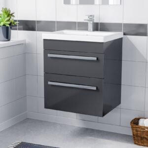 Nanuya 500mm Wall Hung 2 Drawer Vanity Unit Anthracite With White Basin