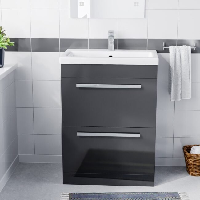 Nanuya 600mm Floorstanding 2 Drawer Vanity Basin Unit Anthracite - Image 2