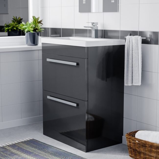 Nanuya 600mm Floorstanding 2 Drawer Vanity Basin Unit Anthracite - Image 3