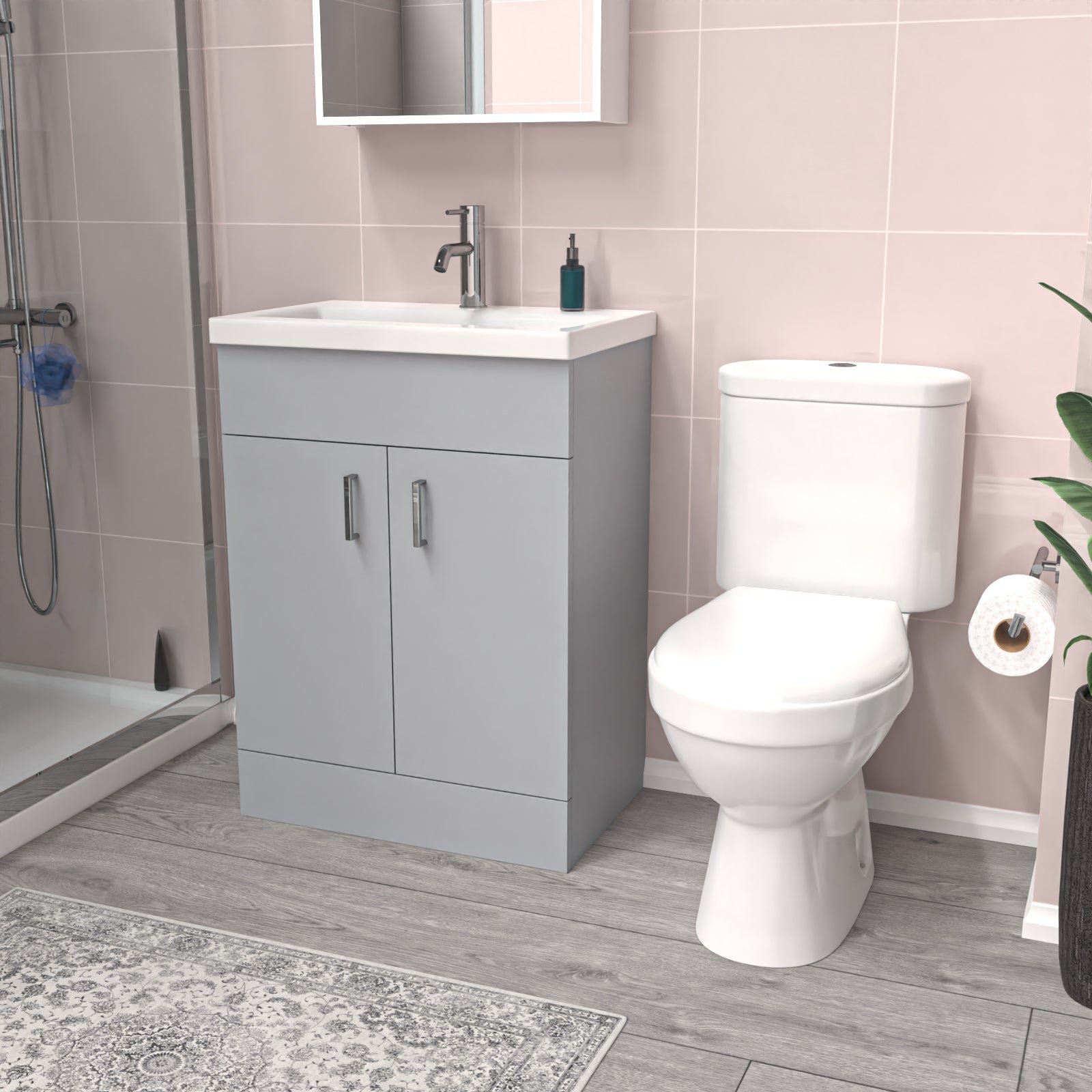 Nanuya Matte Grey 600 mm Flat Pack Basin Vanity Unit & Toilet
