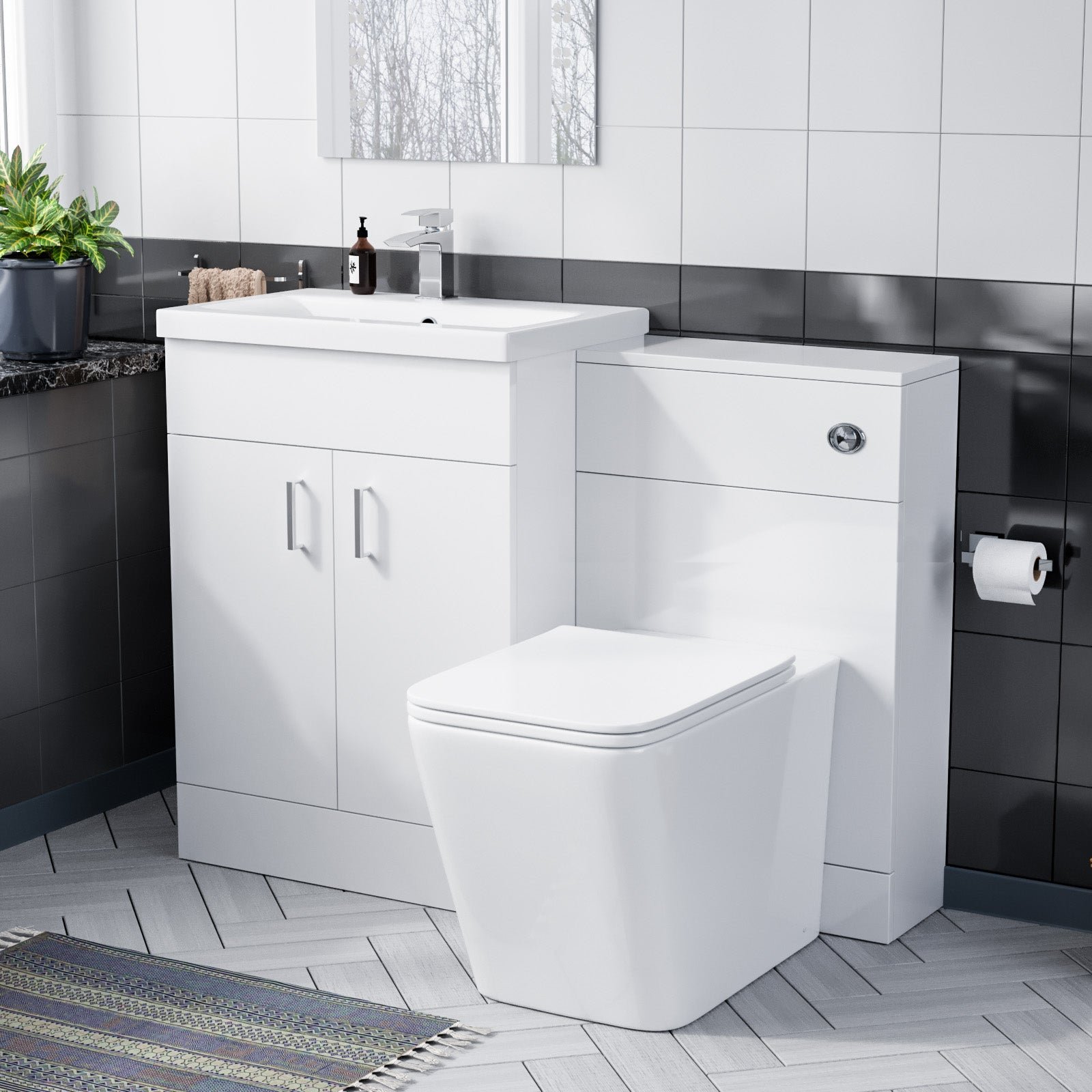 Nanuya 600 Floor Standing White Vanity. Ceramic Basin. BTW Toilet with UF Seat & WC Unit
