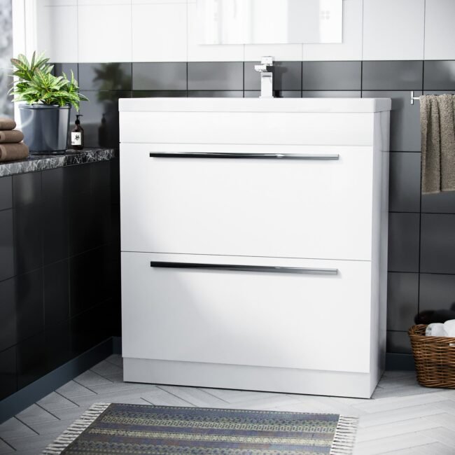 Nanuya 800 mm Cloakroom White Basin 2 Drawer Vanity Cabinet - Image 2
