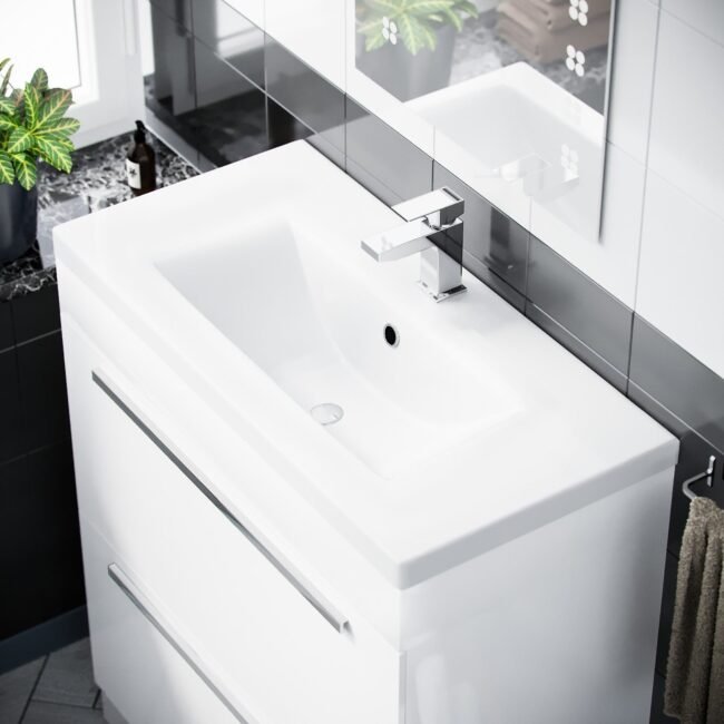 Nanuya 800 mm Cloakroom White Basin 2 Drawer Vanity Cabinet - Image 3