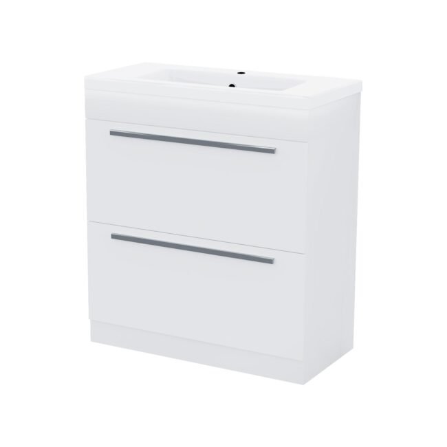 Nanuya 800mm White 2 Drawers Basin Vanity Unit - Image 4