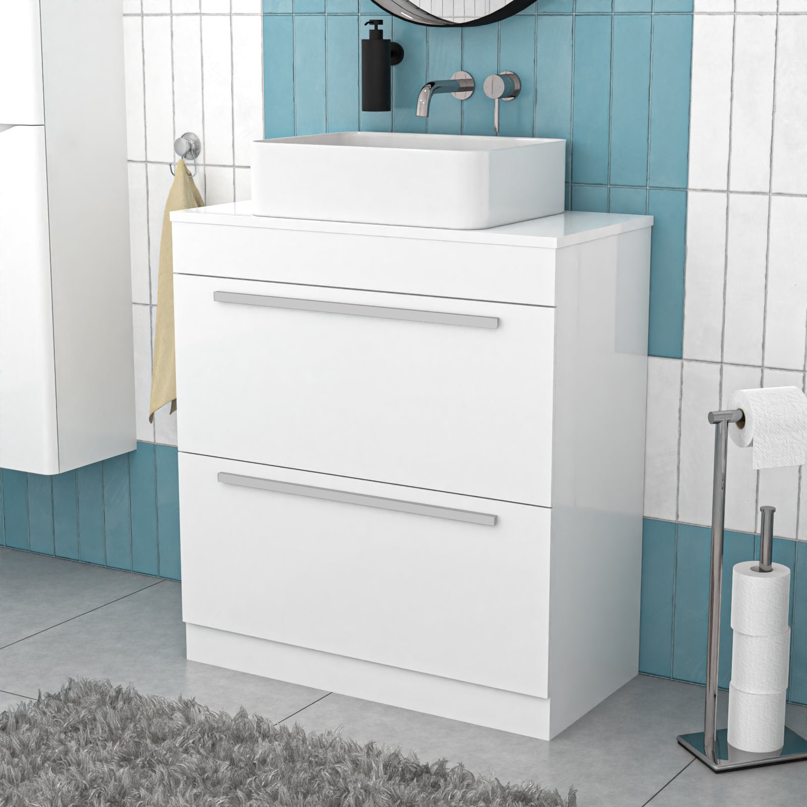 Nanuya White 800mm Vanity Cabinet And Rectangle Counter Top Basin Sink Unit