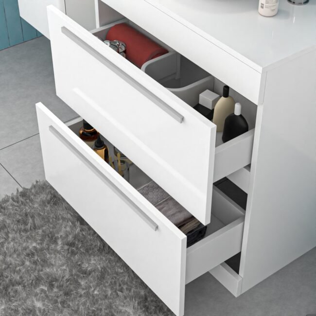 Nanuya White 800mm Vanity Cabinet & Modern Round Counter Top Basin Sink Unit - Image 5