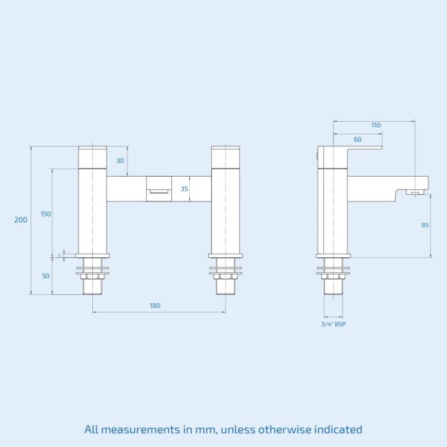 Eclipse Modern Square Bridge Deck Mounted Chrome Bath Filler Mixer Tap - Image 5