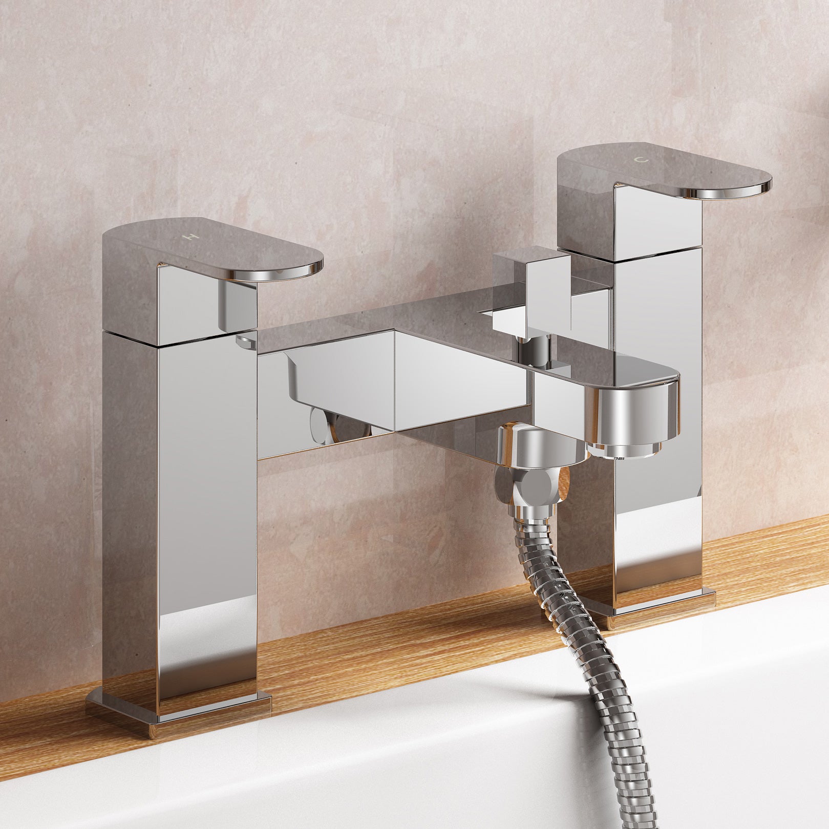Eclipse Modern Bathroom Bath Shower Twin Lever Mixer Taps With Hand Held - Image 2