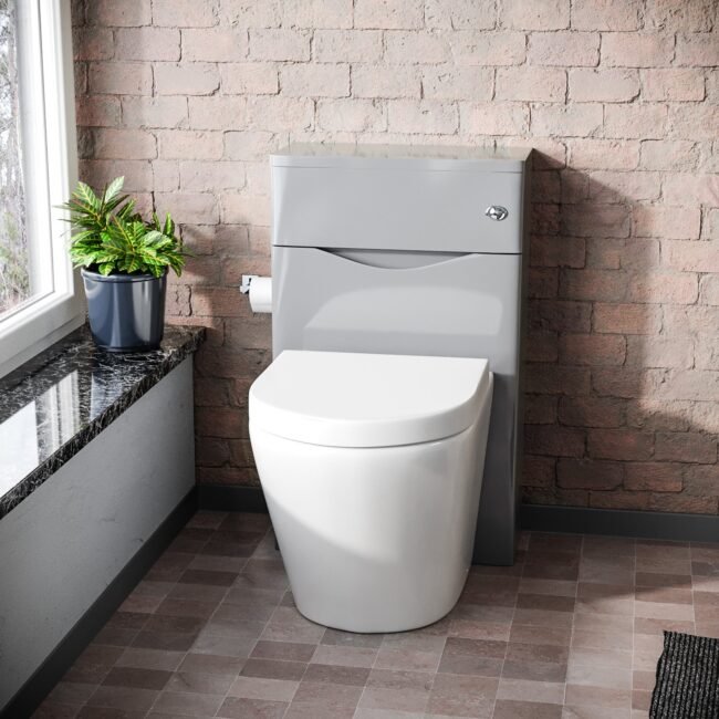 Merton 500mm WC Unit & Rimless Back To Wall Toilet Grey Flat Pack - Image 2