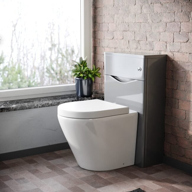 Merton 500mm WC Unit & Rimless Back To Wall Toilet Grey Flat Pack - Image 3