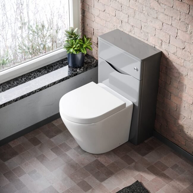 Merton 500mm WC Unit & Rimless Back To Wall Toilet Grey Flat Pack - Image 4
