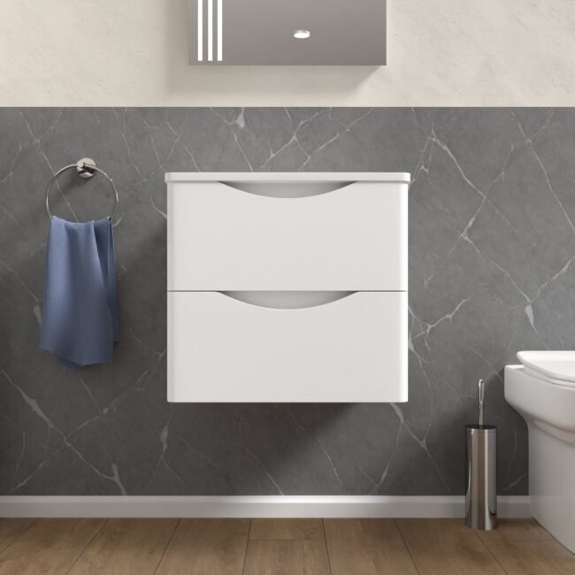 Merton White 500mm Bathroom Wall Hung Vanity With Worktop - Image 3