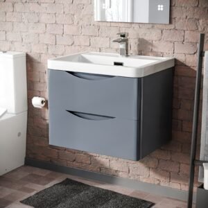 Merton Steel Grey 600mm Gloss Bathroom Wall Hung Basin Vanity Unit
