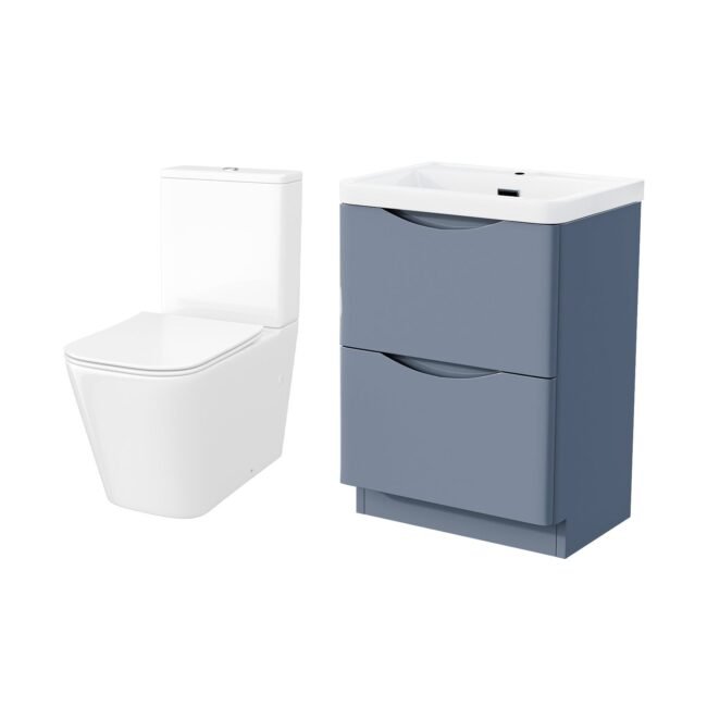 Merton Grey 600mm Freestanding Vanity Basin Unit & Square Rimless Close Coupled Toilet - Image 6