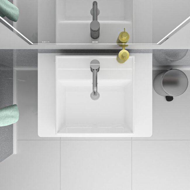 Merton 600mm White Freestanding 2 Drawers Vanity & Worktop With Square Basin - Image 3