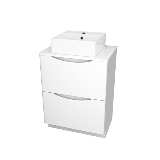 Merton 600mm White Freestanding 2 Drawers Vanity & Worktop With Square Basin - Image 5