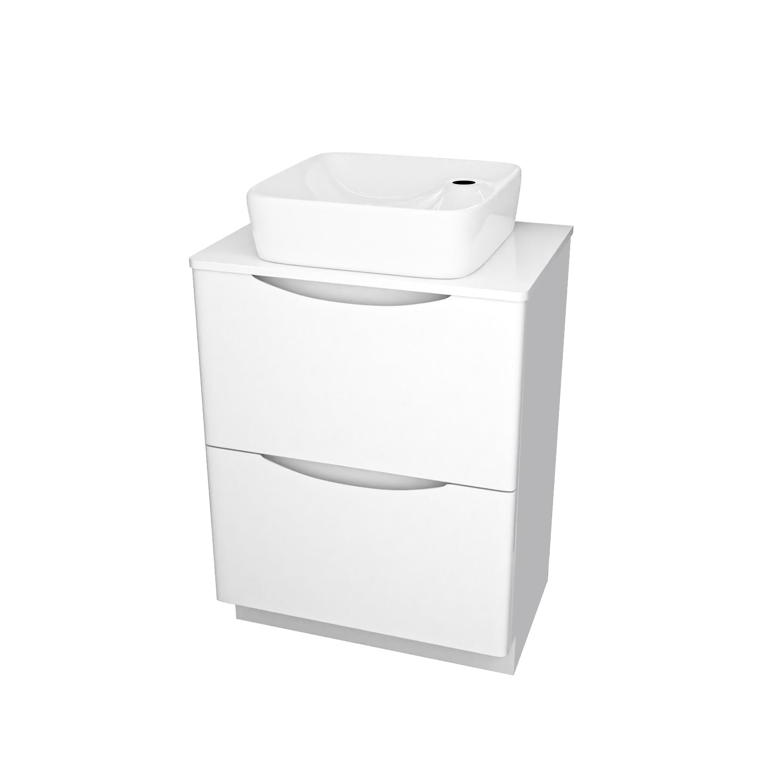 Merton 600mm White Drawers Vanity. Worktop & Square Shape Rounded Corner Basin - Image 5