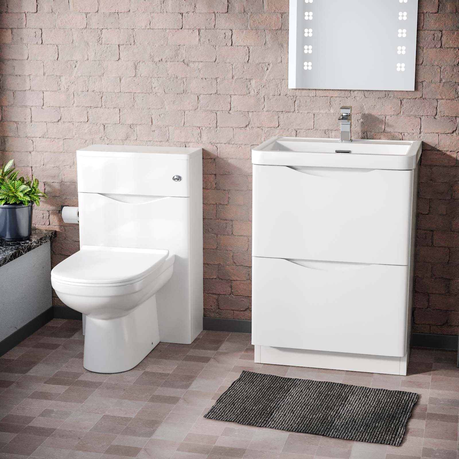 Merton 600 Freestanding White Basin Vanity Cabinet. WC & Round BTW Toilet Set - Image 2