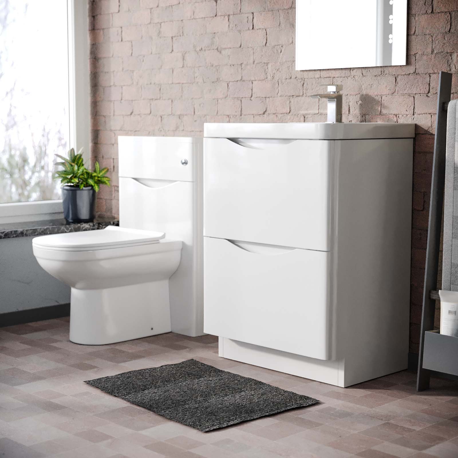 Merton 600 Freestanding White Basin Vanity Cabinet. WC & Round BTW Toilet Set - Image 3