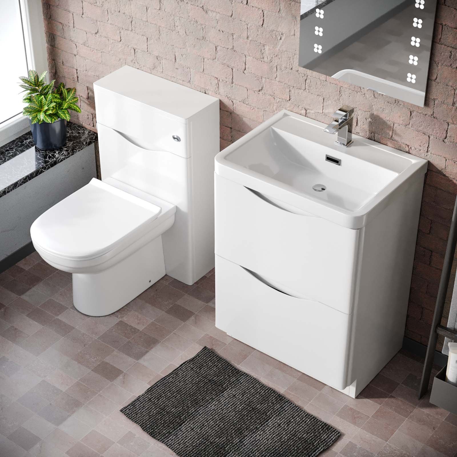 Merton 600 Freestanding White Basin Vanity Cabinet. WC & Round BTW Toilet Set - Image 4